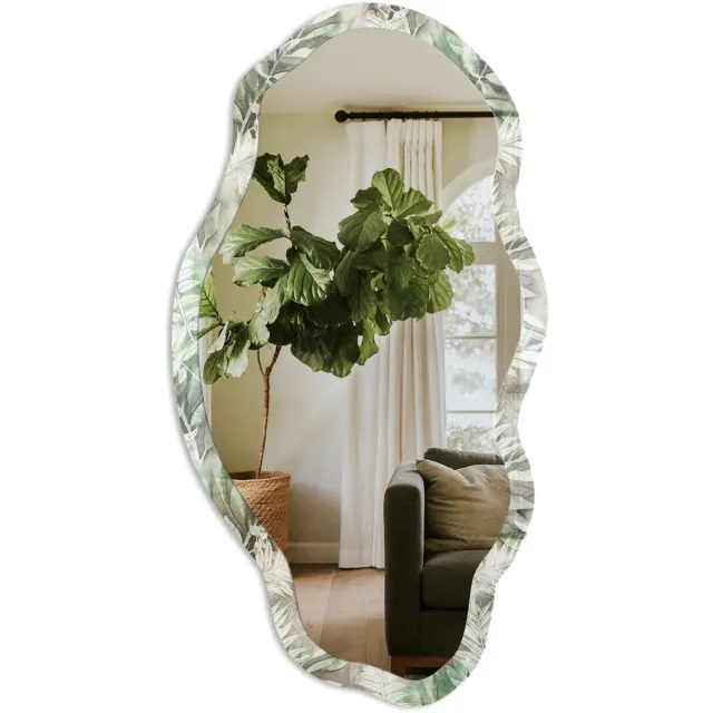 TULUP Groene Jungle Spiegel - Groen Elegante Rechthoekige Wandspiegel - Organische Spiegel - Woonkamer - Aquarel - 45x90 cm - Totale afmeting 52x97 cm Groene Jungle, Groen