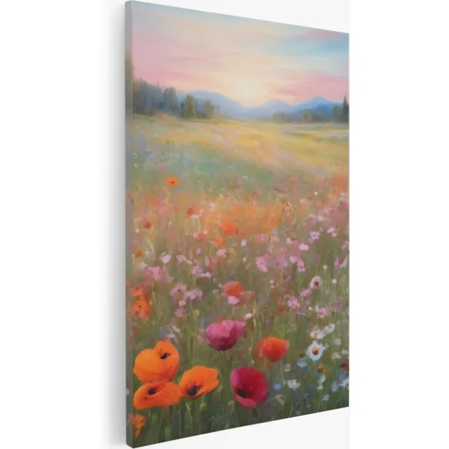Saammp Canvas Schilderij - Bloemenveld - Natuur - Landschap - 100x150 - Foto op canvas - Wanddecoratie - Muurdecoratie Woonkamer - Slaapkamer decoratie - Canvas Print Multicolor