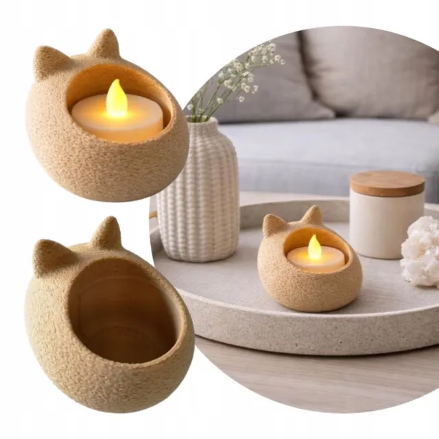 Home 3D Katten Kaarsenhouder - Moderne Woondecoratie Beige