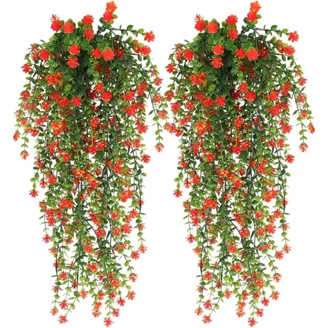 FLITI Kunstbloemen Rode Bloemenrank – Set van 2 – 78 cm Kunstbloemenslinger – Realistische Kunstbloemen met Bladeren – Flexibele Decoratieve Rank voor Woonkamer, Balkon, Tuin & Feestdecoratie Groen+Rood