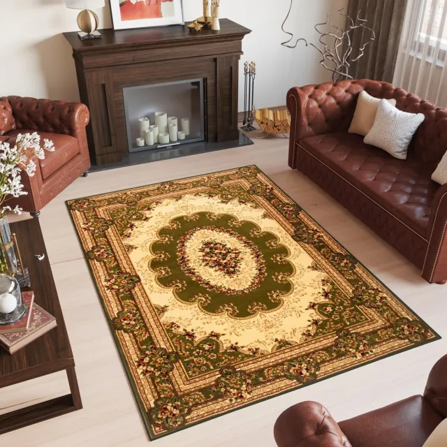 Tapiso Yesemek Vloerkleed Groen Lemon Vintage Traditioneel Frame Medaillon Design Woonkamer Slaapkamer Tapijt Maat - 160x220 Groen1