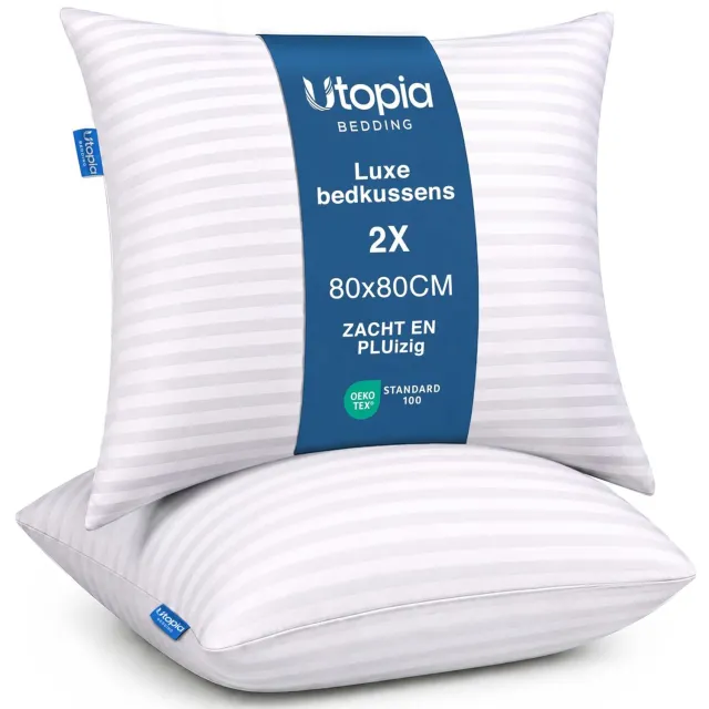 Duraxl Sierkussen - Satijnen strepen - 80 x 80 cm - Set van 2 - Wit