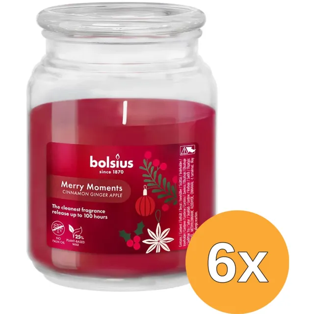 Bolsius 6x Bolsius Geurglas met deksel 135/100 True Glow Merry Moments (1 stuk) Rood