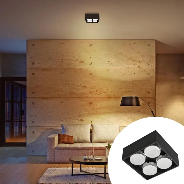LED's light by Shada LED's Light Cube LED Plafondlamp - 4 lichtpunten - Draaibaar licht - Staal - 20 x 20 cm - Zwart - Gx53 ledlamp - Plafonniere - Plafonnieres - Plafoniere slaapkamer - Plafondlampen - Badkamerlamp - Plafond lamp