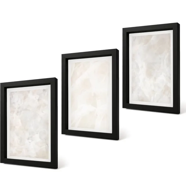 Coloray 4-Delige Schilderij Set - Pastelkleurige stenen structuren van wit marmer - 20 x 30 cm - Stijlvolle Muurdecoratie - Kantoor - Decoratieve Schilderijen Zwarte lijst