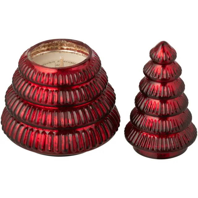 J-Line geurkaars Boom Geribbeld - glas - bordeaux - small Rood