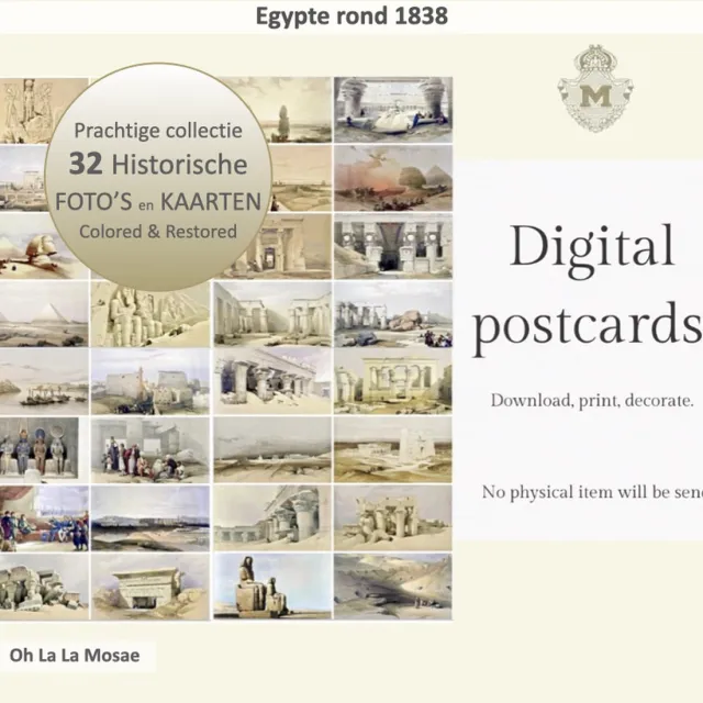Oh La La Mosae Egypte rond 1838 | 32 digitaal postcards 15x10cm | Makkelijk downloaden, printen en decoreren. kleurijk