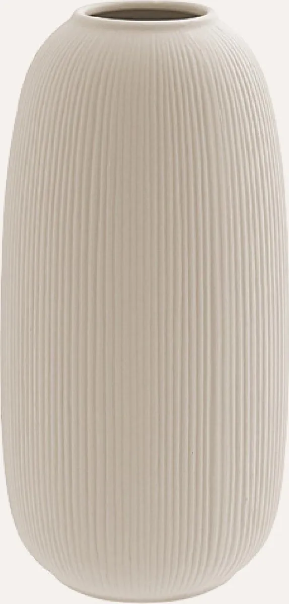 Storefactory Aby Ribbed XL Vaas - Beige - Keramiek - 25x12 - Handgemaakt