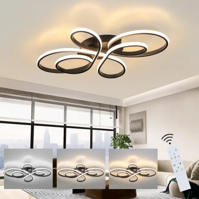 NETTLIFE Plafondlamp LED - Zwart - 80cm - 3000-6000K Dimbaar - met Afstandsbediening - Moderne Keukenverlichting - met Creatief ontwerp - voor Slaapkamer | Woonkamer | Hotel - 78W