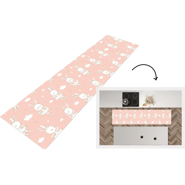 KitchenYeah Keukenloper - Loper keuken - Konijn - Ballerina - Patronen - 200x50 cm - Keukenloper vinyl Multicolor