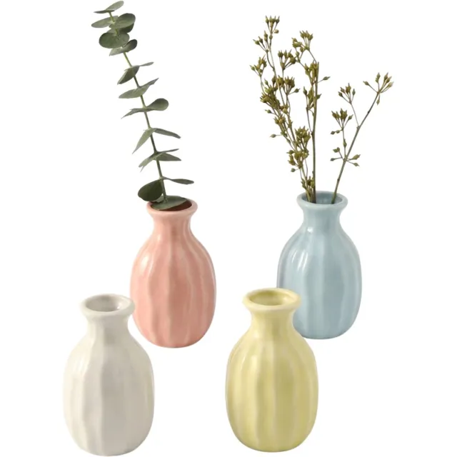 Stervia Mini Keramische Vazen - Set Van 4 - Pastelkleuren - Zomervazen - Decoratievazen - 4.5 x 7.7 cm pastelblauw