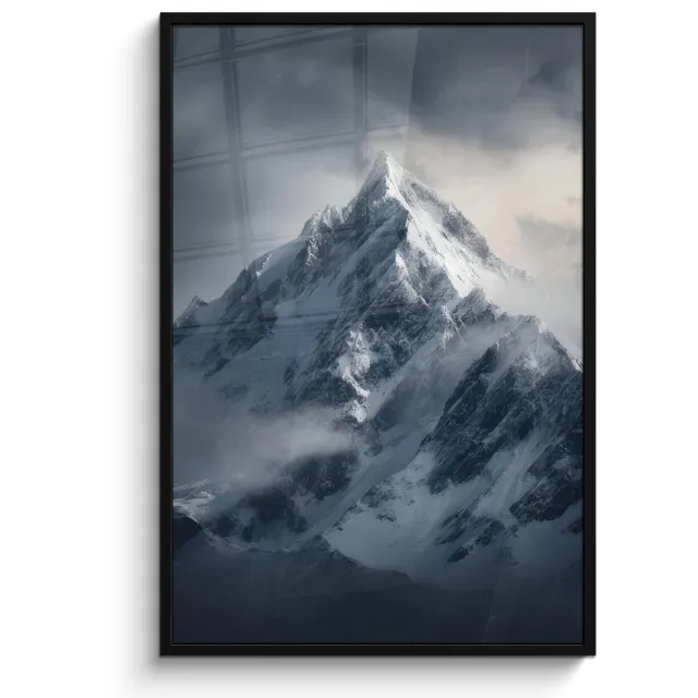 FrameYourWall Poster in lijst - Fotolijst 80x120 cm - Posters - Sneeuw - Berg - Wolken - Posterlijst zwart - Decoratie - Wanddecoratie woonkamer - Muurdecoratie slaapkamer