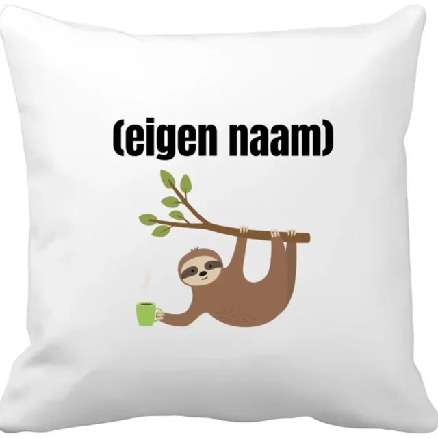 Akyol luiaard met koffie met eigen naam Kussen hoes - Luiaard - luiaard liefhebbers - iemand die houdt van luiaards - verjaardag - cadeau - kado - 40 bij 40 cm Multicolor