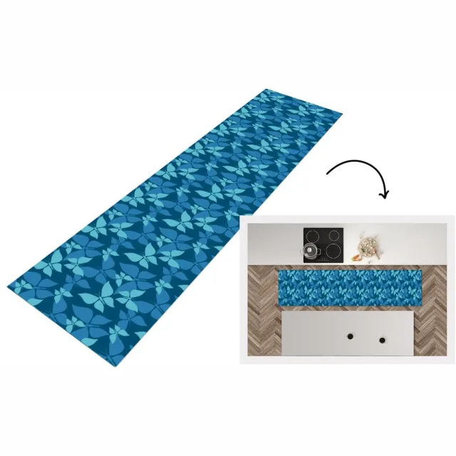 KitchenYeah Keukenloper - Loper keuken - Vlinders - Patronen - Blauw - 240x60 cm - Keukenloper vinyl Multicolor