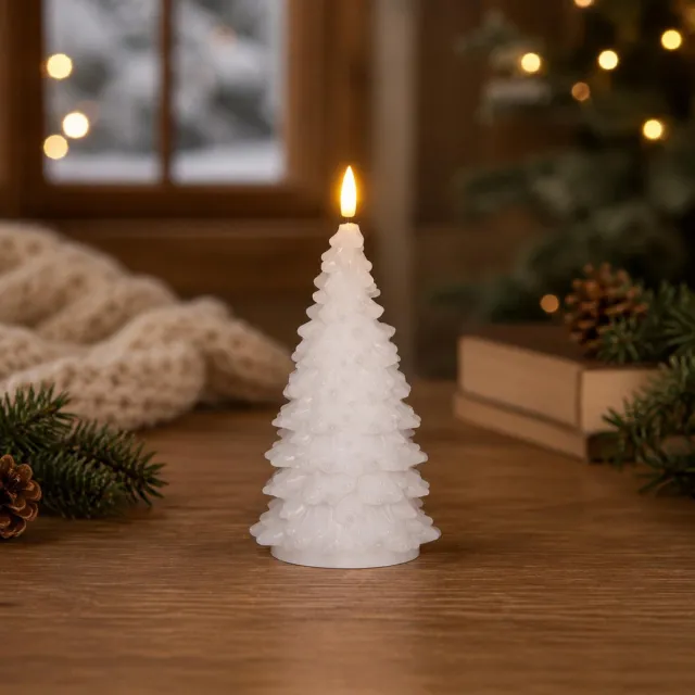 Anna's Collection LED kerstboom kaars - wit - 20 cm - kerstkaars - kerstdiner kaarsen