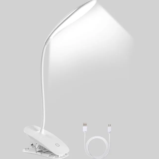 GelldG LED-bureaulamp - Draadloze bureaulamp - Tafellamp met klembevestiging - 360° draaibaar - 3 helderheidsniveaus - 1200 mAh oplaadbare batterij - Clip-on ontwerp - USB-aansluiting Wit