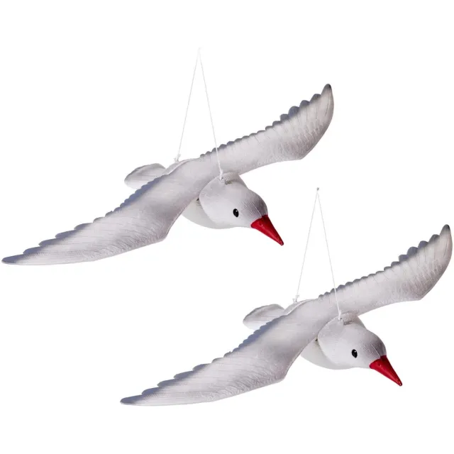 Pro Garden hangende decoratie zeemeeuw - 2x - kunststof - 56 x 40 cm - dierenbeeld - vliegend - maritieme decoraties Wit
