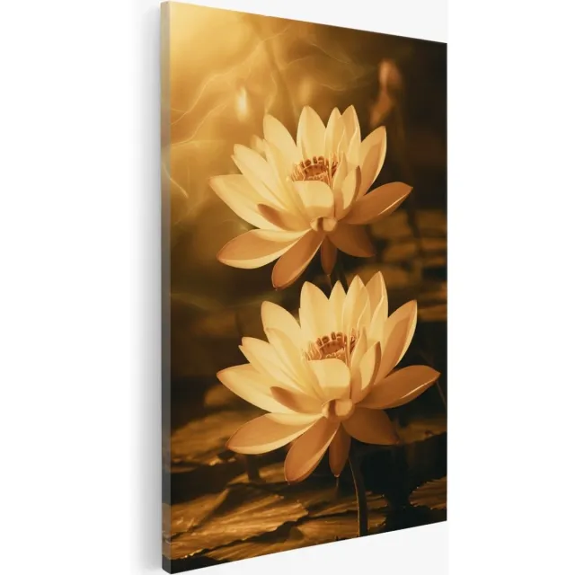 Saammp Canvas Schilderij - Witte Bloemen in zonsondergang - Natuur - 75x100 - Foto op canvas - Wanddecoratie - Muurdecoratie Woonkamer - Kantoor Decoratie Multicolor