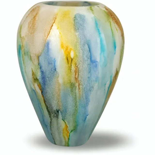 Terroso Aurora - Glazen Bloemenvaas – Blauw Groen Marmerlook – 27 cm hoog – Uniek Design – Decoratief en Modern Interieur Blauw, Wit & Groen