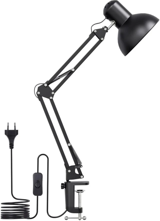 Unyqoos Verstelbare retro bureaulamp met klem en draaibare scharnierarm in zwart