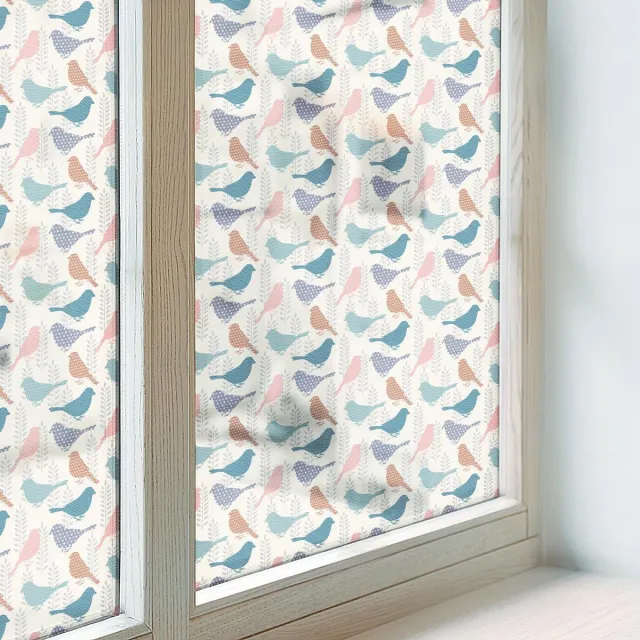 Coloray Privacy Folie Raam - Pastelkleurige vogels Anti inkijk Raamfolie Glas in Lood - 200x116 cm - Beige Melkglas Folie - Zonwerende Raamfolie - Voor de slaapkamer, keuken en hal. - Privacy Folie Raam Glas in Lood