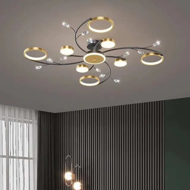 Mrs. Jones 8 Ringen Plafondlamp - Moderne LED Kroonluchter - Goud/Zwart - Dimbaar Met Afstandsbediening - 100 cm Multi