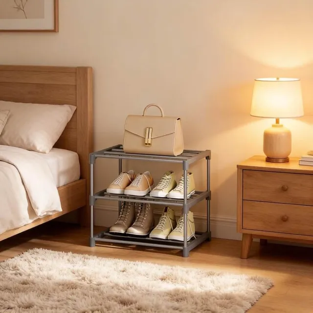 STILVORA Schoenenrek Open Staand 42 x 30 x 37 cm Metalen Grijs 3 Laags Voor 6 Paar Schoenen Ruimtebesparend Voor Hal En Slaapkamer