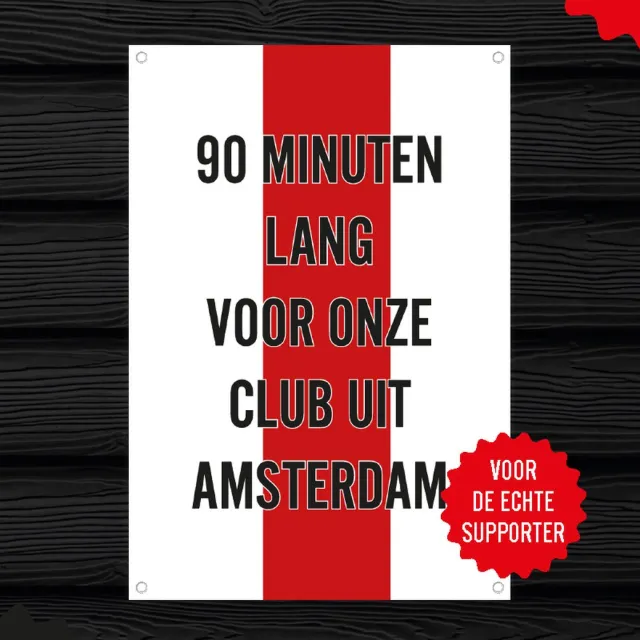 Ajax tuinposter 55x80cm – Tuinposter Ajax fan - Ajax poster - Tuin decoratie Ajax - Tuinposter voetbal - Ajax mancave decoratie - Ajax wanddecoratie - Ajax Amsterdam 90 minuten lang - Cadeau voor Ajax fan - Origineel cadeau - buitenposter Amsterdam Kleur