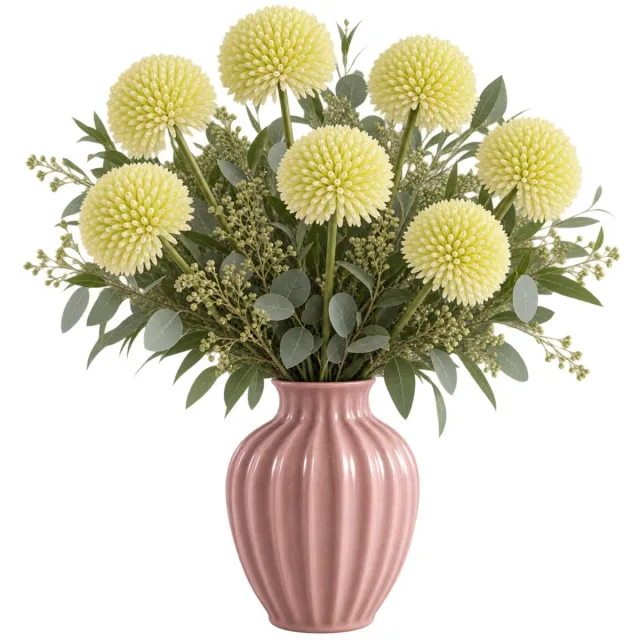 Bellatio Design Sierui Globemaster kunstbloem - 8x - losse steel - creme wit - 44 cm - Natuurlijke uitstraling