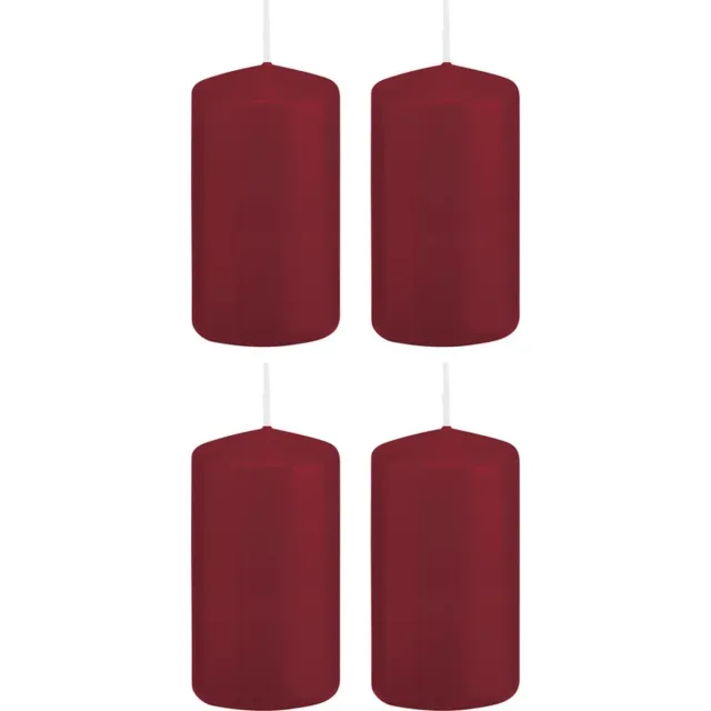 Trend Candles Cilinderkaars/stompkaars - 4x - bordeauxrood - 6 x 12 cm - 40 branduren - met brandvertragende folie Bordeaux rood