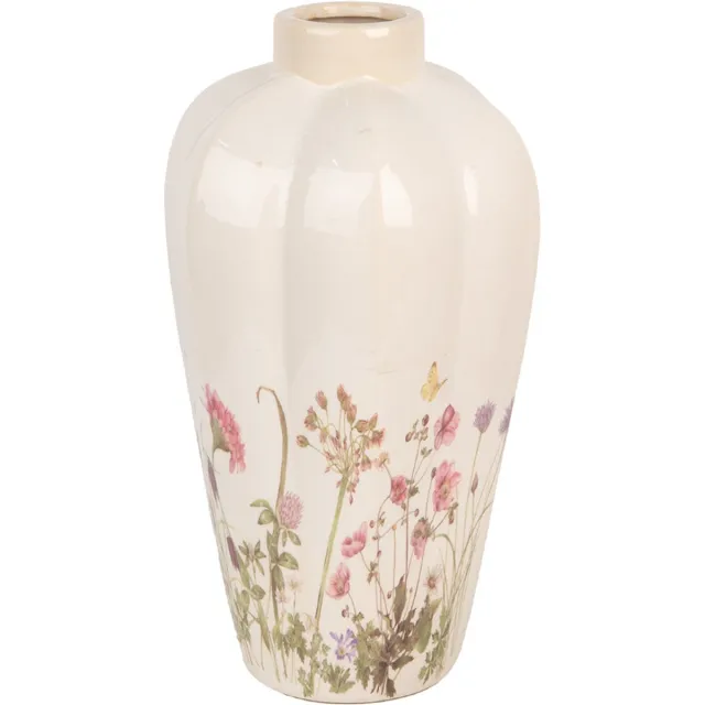 Clayre & Eef Vaas Ø 21x34 cm Beige Roze Keramiek Bloemen