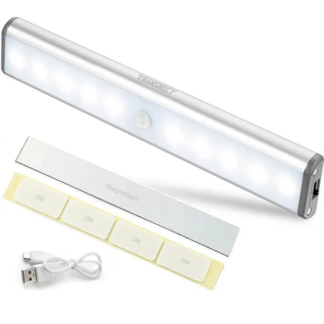 TRANSNECT Kastverlichting - met Magnetisch - met Bewegingssensor - Oplaadbaar - 10 ledlampjes - Zilver