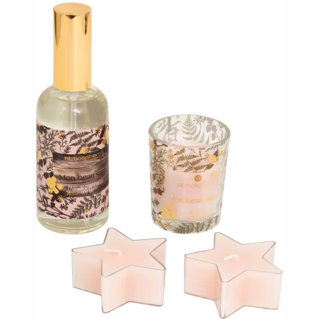 Feeric lights & Christmas Geschenkpakket met spray en geurkaars met dennengeur Rose