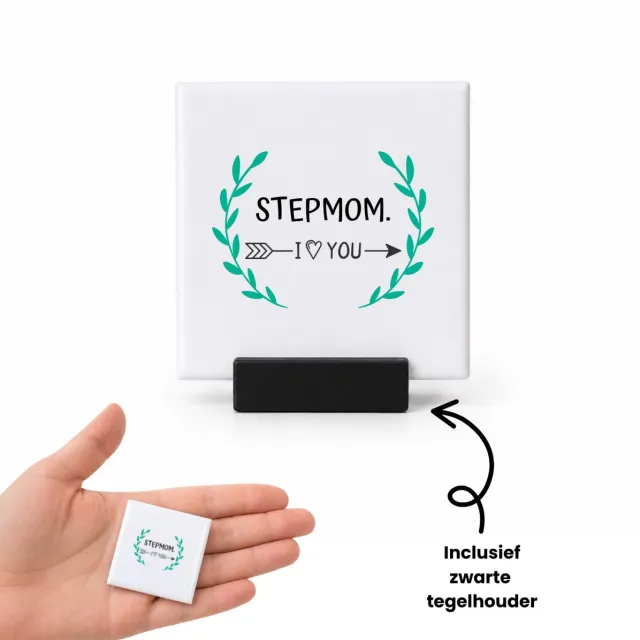 Hacebo stepmom I love you tegeltje met tegelhouder - Mama - de liefste moeder - tegeltjes met tekst - Moeder cadeautjes - moederdag - verjaardag - geschenk - kado - spreuktegels - 4.8x4.8 CM Wit