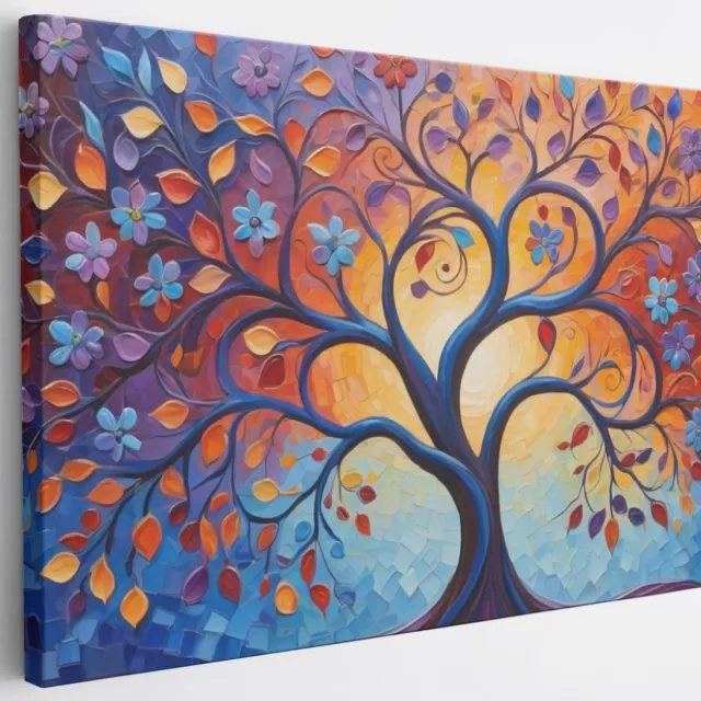 Saammp Canvas Schilderij - Gekleurde boom - Abstract - 60x40 - Foto op canvas - Wanddecoratie - Muurdecoratie Woonkamer - Slaapkamer decoratie - Canvas Print Multicolor