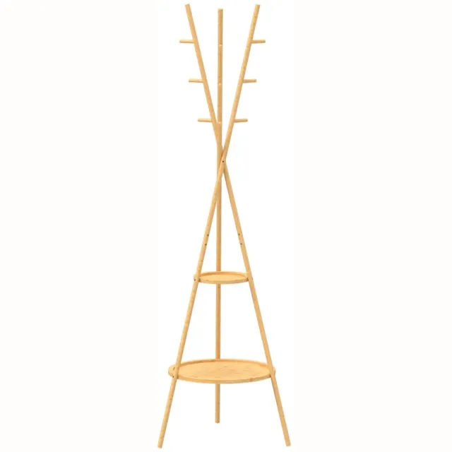 ZYLARO Kapstok - Vrijstaand - 9 Haken En 2 Planken - Voor Entree - Naturel natuurlijk