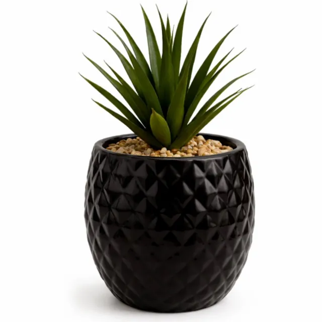 CASA DI ELTURO Kunstplant Aloe Vera in Zwarte Ananas Pot – H21 cm