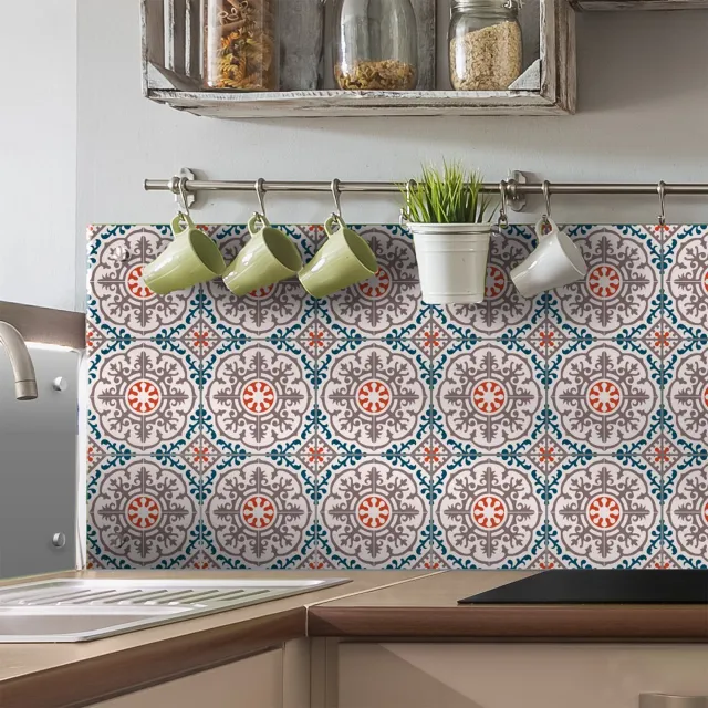 Ambiance Sticker Zelfklevende tegelmuurstickers voor keuken en badkamer - 9 cementtegelstickers - 9 stickers 15x15cm Multi color