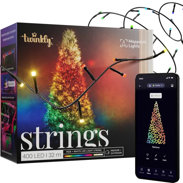 Twinkly Strings Lichtsnoer - 32M - LED Verlichting - RGB & Warm Licht - Dimbaar - Binnen & Buiten - Bluetooth Wifi - Werkt met Homekit, Homey, Google Home, Razer Chroma - Zwart