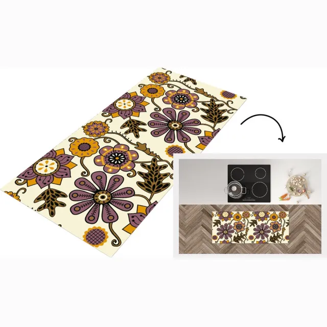 KitchenYeah Keukenloper - Loper keuken - Bloemen - Bohemian - Vintage - Cartoon - 120x50 cm - Keukenloper vinyl Multicolor