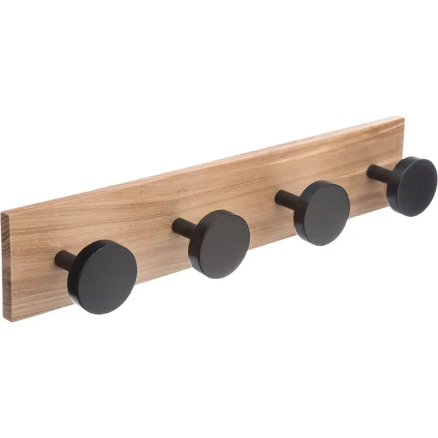 Five® 5Five Kapstok rek voor wand/muur - lichtbruin/zwart - 4-haaks wandkapstok - MDF/ijzer - 40 x 8 cm