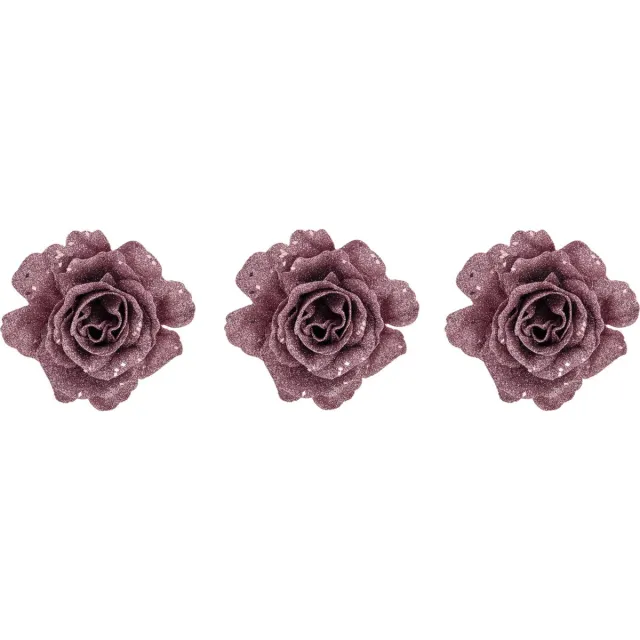 Cosy&Trendy Kerstboomversiering Bloemen - 4x - 10 cm - roze glitter - op clip - ornament