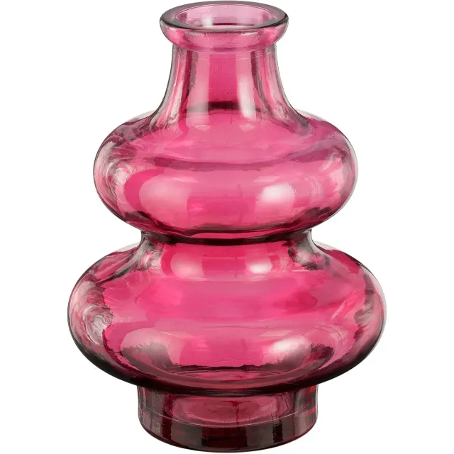 Mica Decorations Bloemenvaas Sira - transparant glas - roze - D12 x H16 cm - sierlijk model Donkerroze