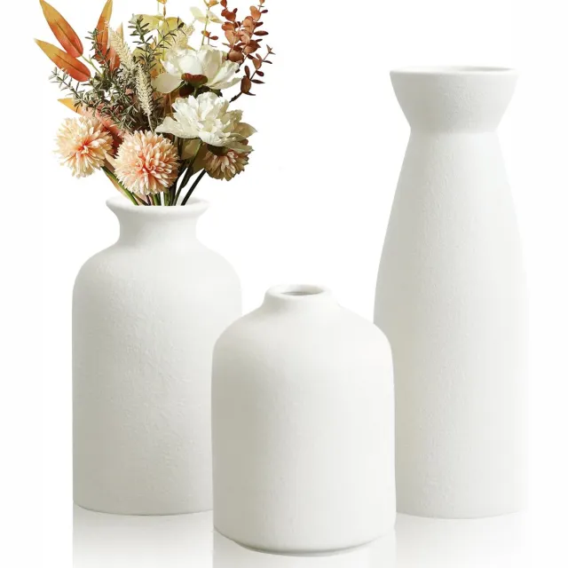 Ibenzoa Moderne Boho Vazen Set van 3 voor Stijlvolle Interieurdecoratie met Keramische Afwerking Wit