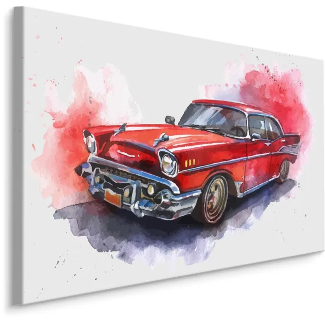 karo-art Schilderij - Rode Oldtimer, print op canvas, premium print Multikleur