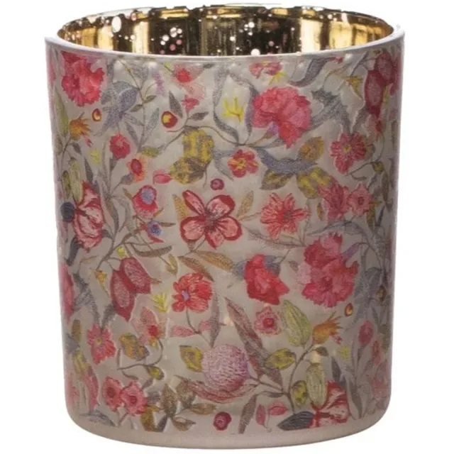 Mars & More Windlicht Glas zara bloemen klein 8 cm Wit, roze en rood tinten