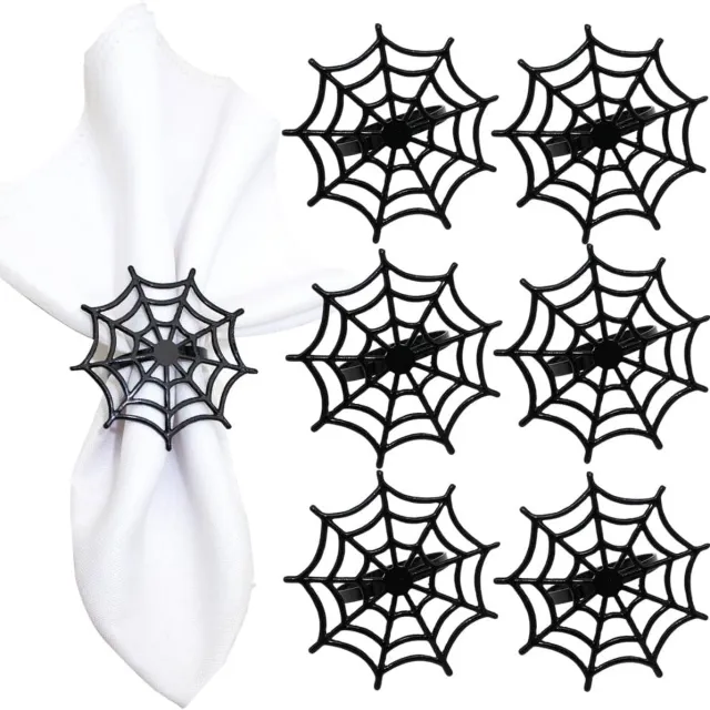 HisKes 6 Pcs metalen servetringen met spinnenwebmotief - griezelige Halloween servethouders voor eettafel‑ en feestdecoratie Zwart