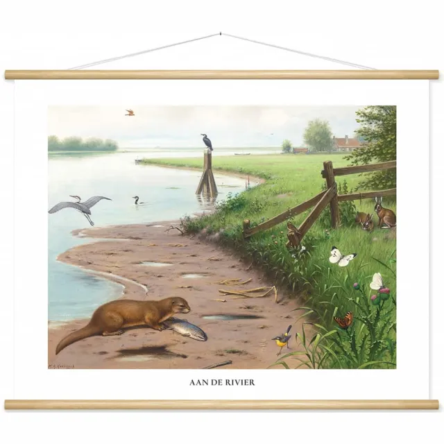 wallchart unlimited Schoolplaat 'Aan de rivier' van M.A. Koekkoek wit