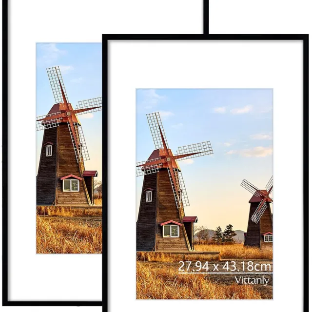 Vittanly Fotolijst - Modern - Fotomaat - 28x43/20x30cm fotomaat met passe - partout - Set van 2 - Zwart - Fotokader