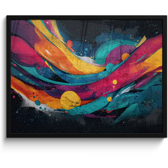 FrameYourWall Poster in lijst - Fotolijst 70x50 cm - Posters - Banen - Golven - Kleurrijk - Abstract - Posterlijst zwart - Decoratie - Wanddecoratie woonkamer - Muurdecoratie slaapkamer
